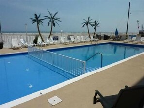 Beach side heated pool,and beach view from ground level - OCEAN FRONT!  THE WEEK OF August 26th JUST BECAME AVAILABLE! (Wildwood Crest)