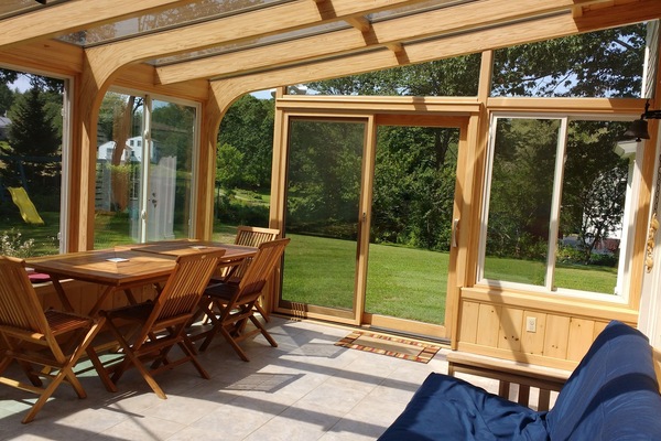 Solarium. A nice place to eat and relax with bucolic view of fields around