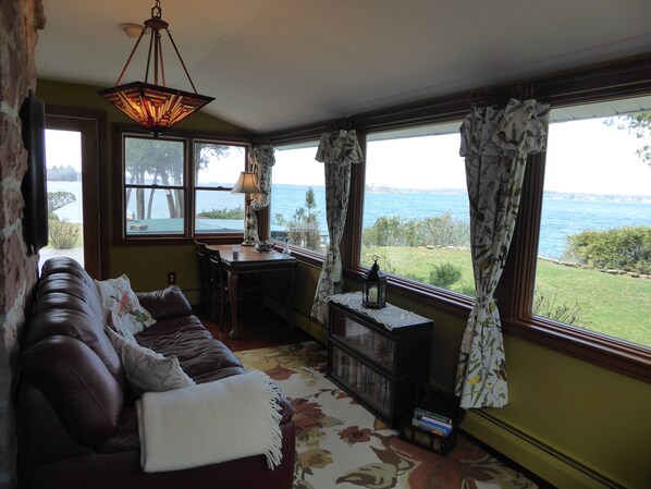 Smart TV, fireplace, DVD player, books