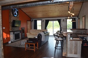 Smart TV, fireplace, video games, DVD player