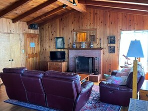 Smart TV, fireplace, DVD player, music library