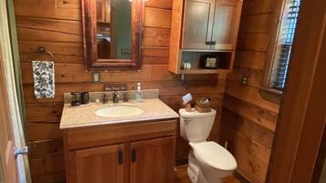 Combined shower/tub, hair dryer, towels, soap