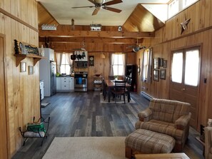 TV, DVD player, books, video library