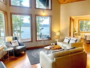 Smart TV, fireplace, DVD player, books