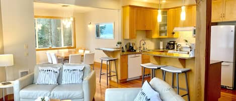 Smart TV, lareira, DVD player, livros