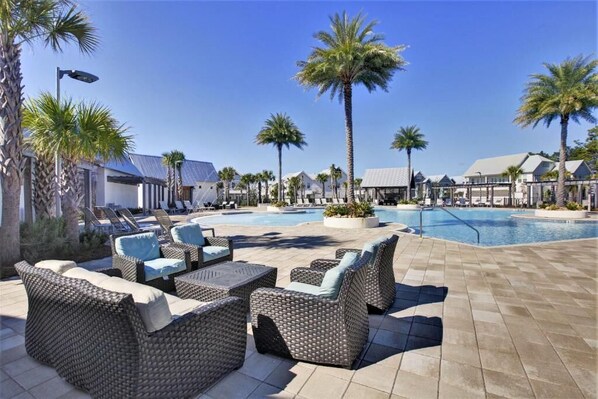 Outdoor pool, a heated pool - Top Rated 3BR Townhome on 30A with LSV + 4 Bikes. Enjoy Beach, Pools + Fun! (Inlet Beach)