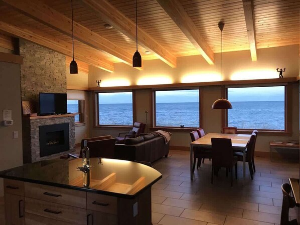 Télévision, cheminée, lecteur de DVD