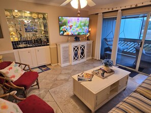 Smart TV, DVD player, books, video library