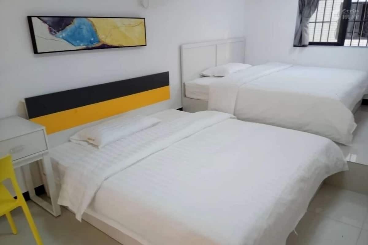 1 bedroom, desk, blackout curtains, iron/ironing board