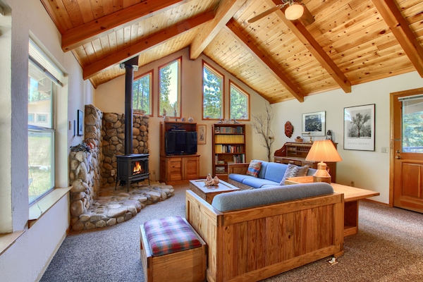 TV, fireplace, DVD player, books