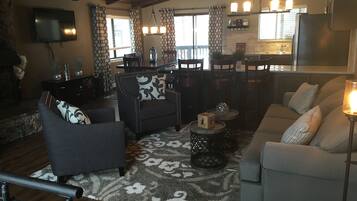 Smart TV, fireplace, DVD player, video library