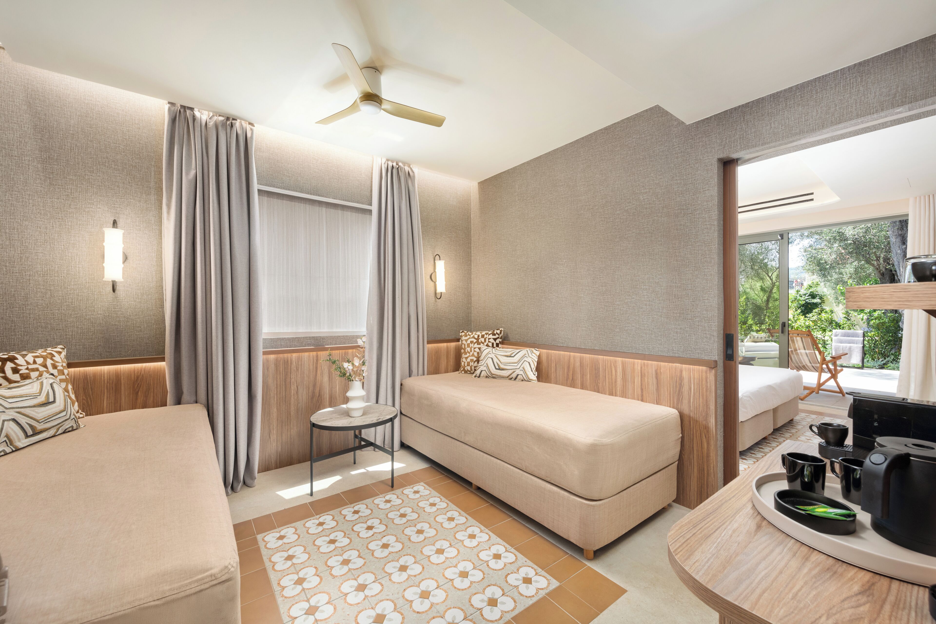 deluxe family suite, private pool | living area | 32-inch led tv with satellite channels, tv