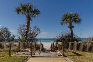 On the beach, sun-loungers - Long Beach Resort 3 Bedroom Condo Includes 2 Seasonal Beach Chairs with Umbrella (Panama City Beach)