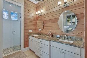 Combined shower/tub, hair dryer