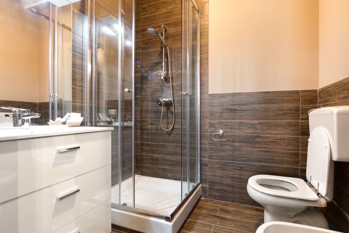 shower, free toiletries, hair dryer, slippers