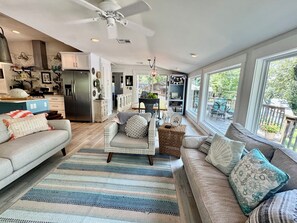 Smart TV, fireplace, DVD player