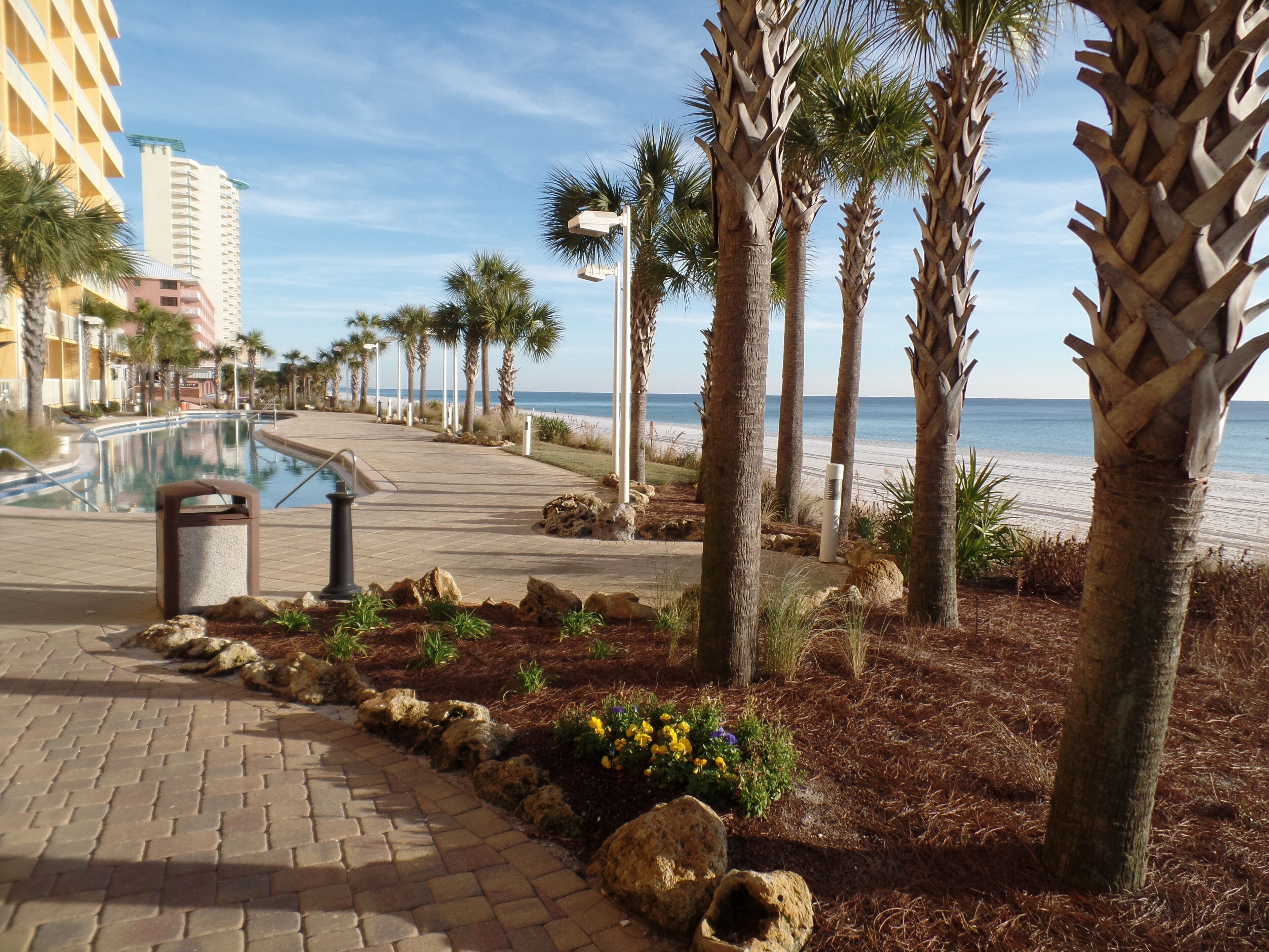 On the beach, sun loungers