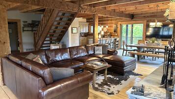 Smart TV, fireplace, video games, DVD player