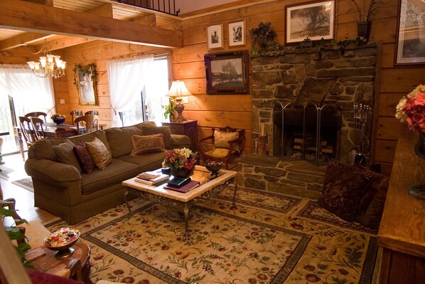 Smart TV, fireplace, DVD player, books