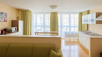 Apartamento, 2 habitaciones | Cocina privada | Frigorífico grande, microondas, placa de cocina y lavavajillas