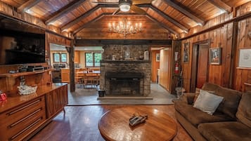 Smart TV, fireplace, video games, DVD player