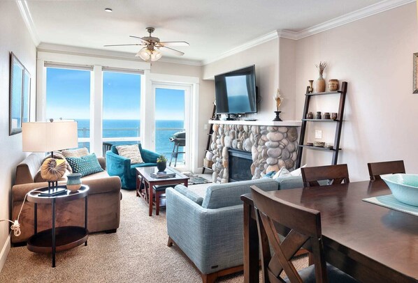 TV, fireplace, offices