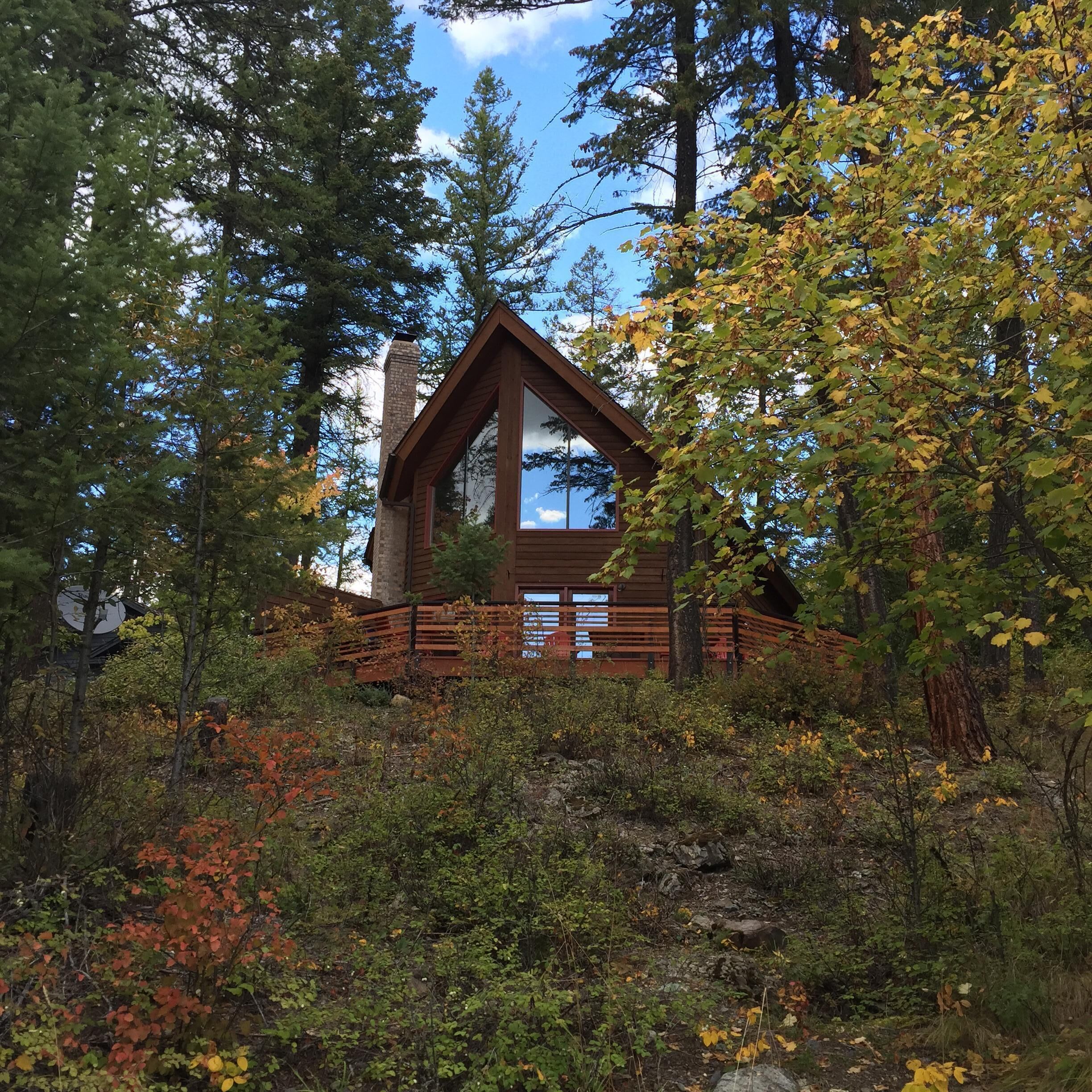 Private Whitefish, Montana A-Frame in wooded area.