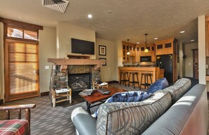 Télévision, cheminée, lecteur de DVD, table de tennis de table