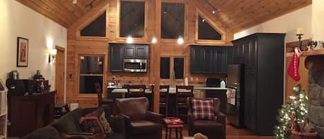 Smart TV, fireplace, DVD player, books