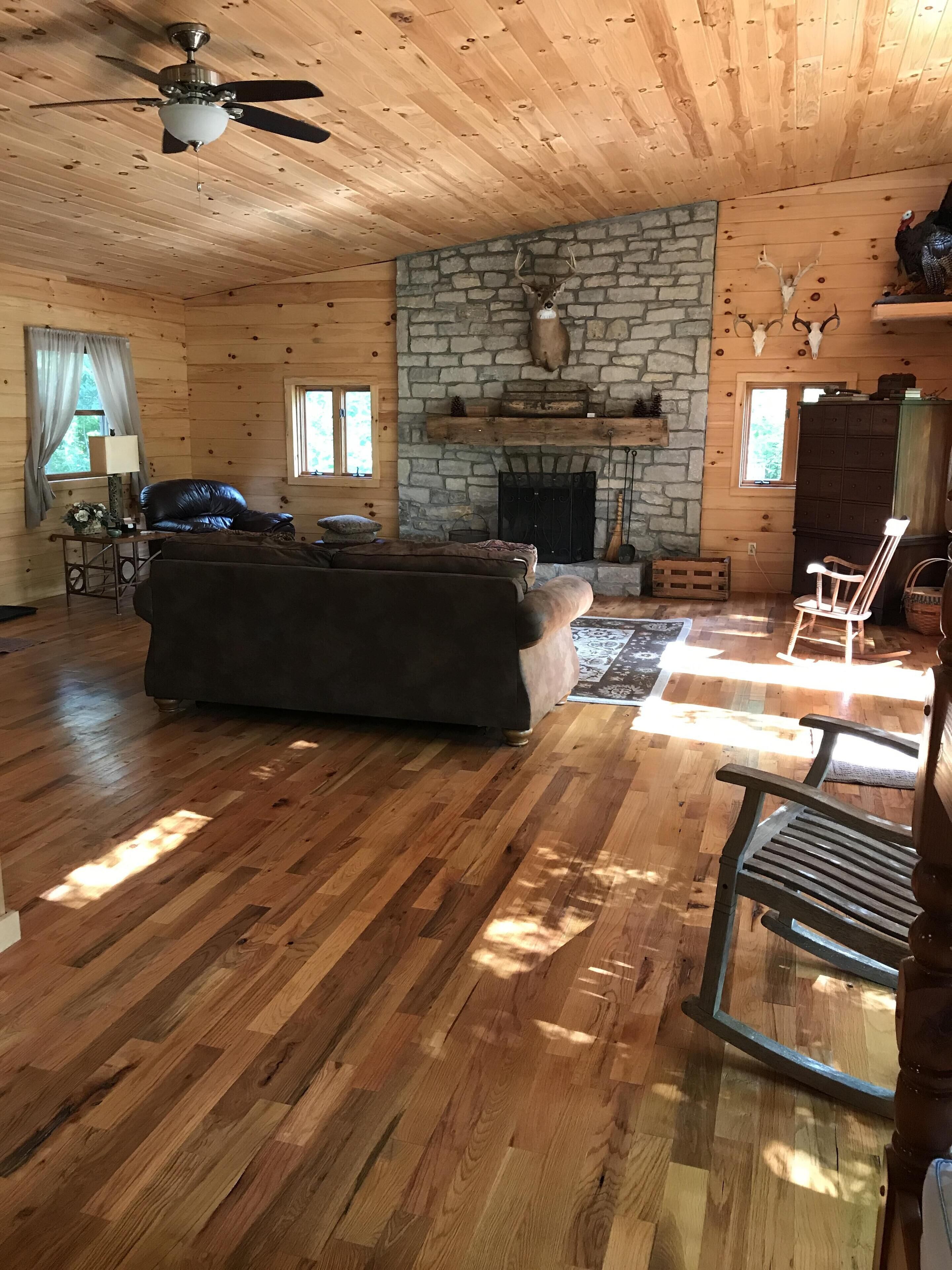 Télévision, cheminée, lecteur de DVD, vidéothèque