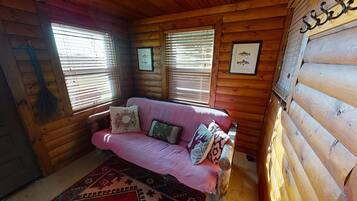 Smart TV, fireplace, DVD player, books