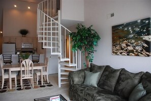 TV, fireplace, DVD player, books