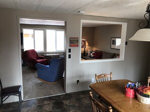 Smart TV, fireplace, DVD player, books