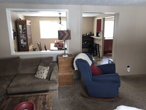 Smart TV, fireplace, DVD player, books