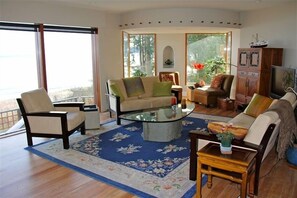 TV, fireplace, DVD player, books
