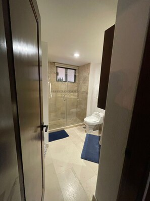 Secador de cabelo, toalhas de banho