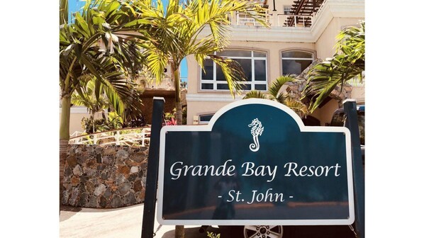 A sign for Grande Bay Resort in St. John.