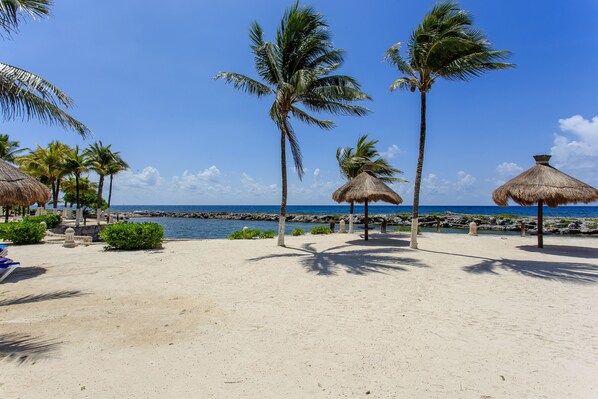On the beach, beach towels