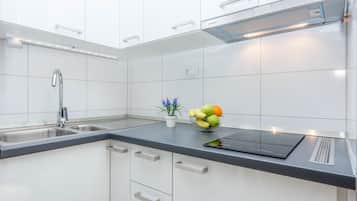 Appartement | Cuisine privée | Grand réfrigérateur, micro-ondes, plaque de cuisson