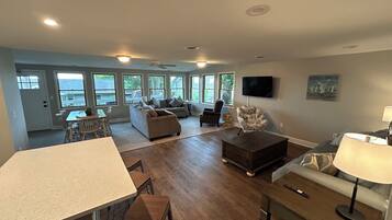 Smart TV, fireplace, DVD player, video library