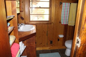 Shower, towels, soap, toilet paper