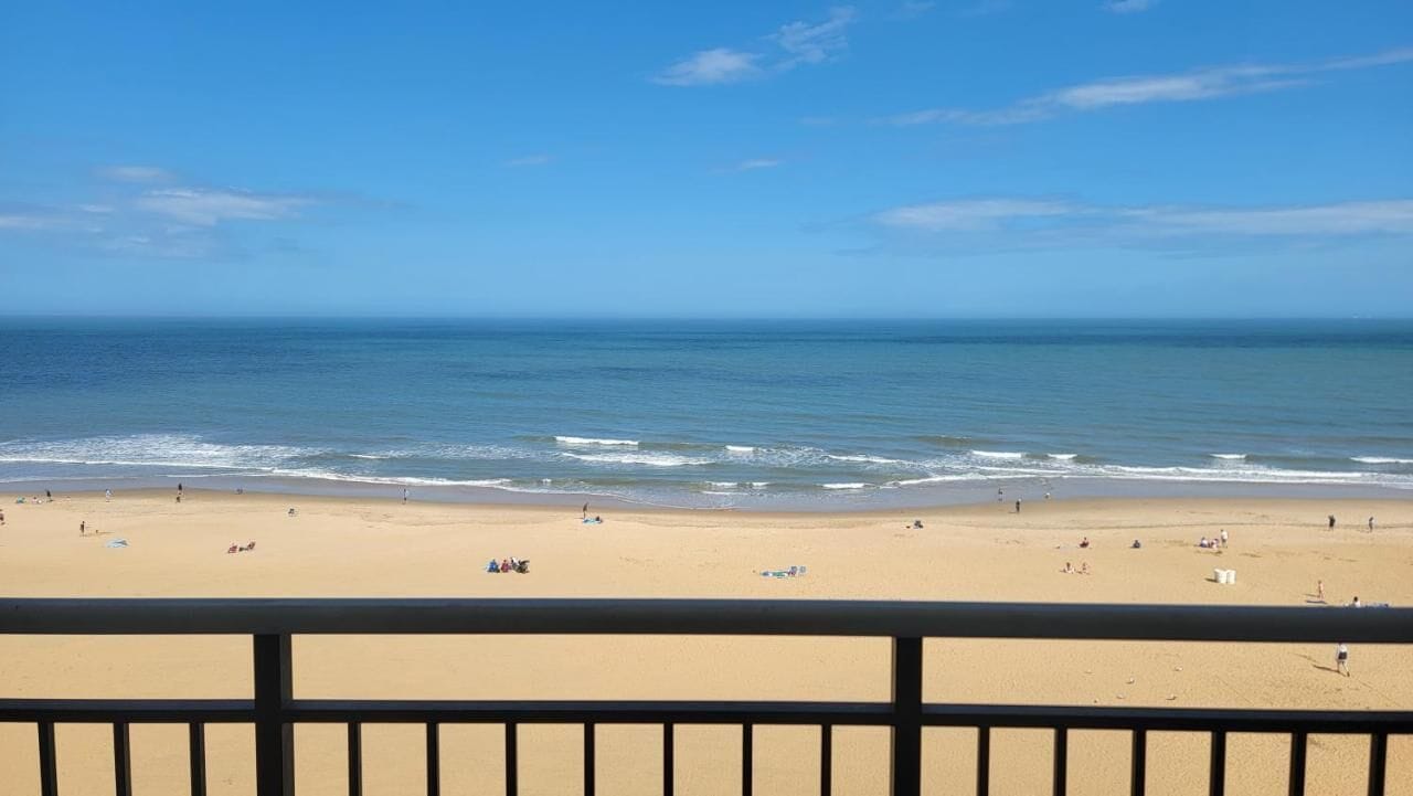 On the beach, sun loungers