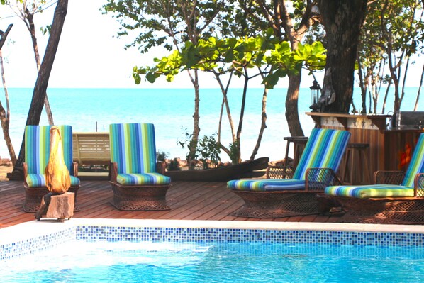 Outdoor pool, a waterfall pool