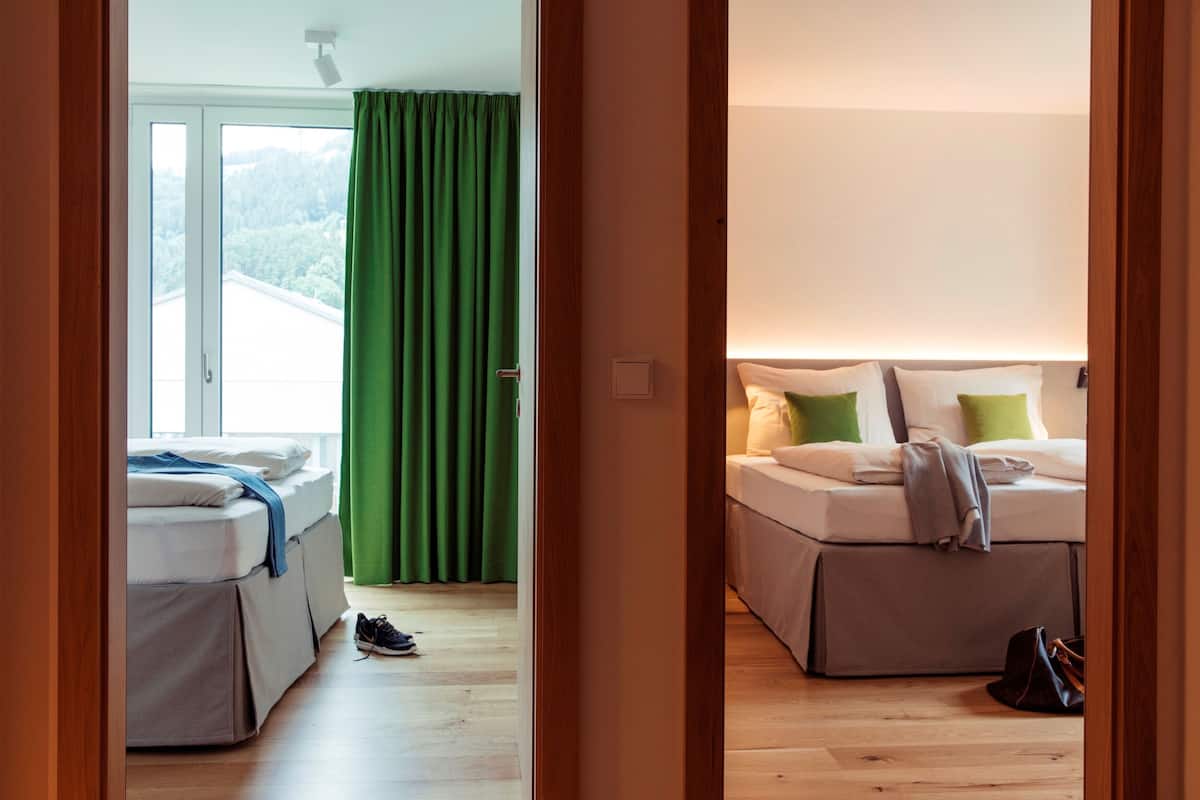 2 bedrooms, hypo-allergenic bedding, in-room safe, laptop workspace