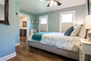1 bedroom, desk, iron/ironing board, travel cot