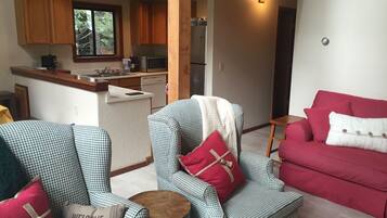 Una televisión, una chimenea, un reproductor de DVD