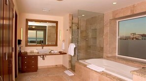 Combined shower/tub, hair dryer, towels, shampoo - One Bedroom Executive Ocean front Guarantee  (Cabo San Lucas)