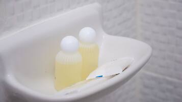 Shower, free toiletries, towels