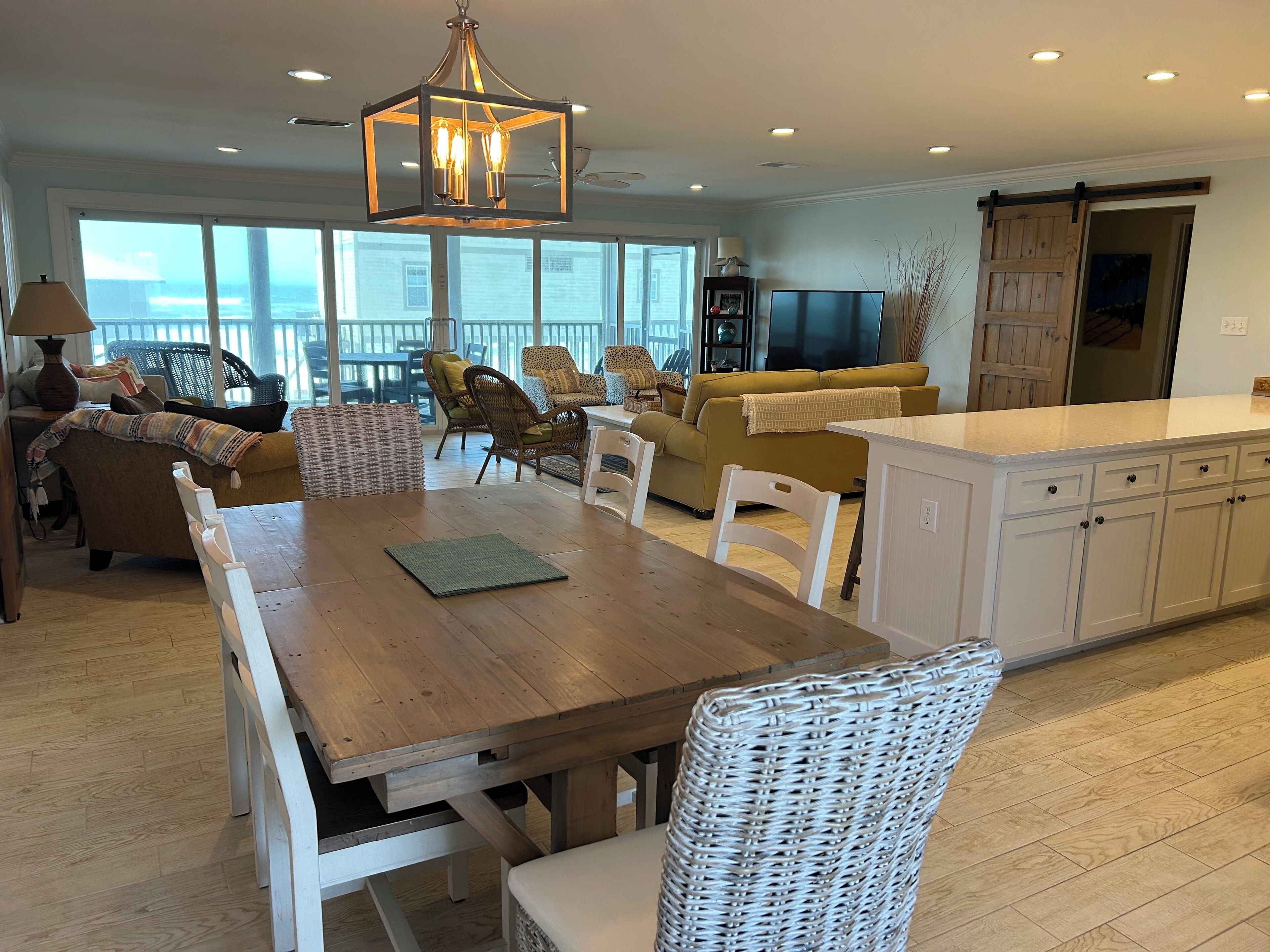 Open kitchen/dining/living area
