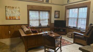 TV, fireplace, DVD player, books